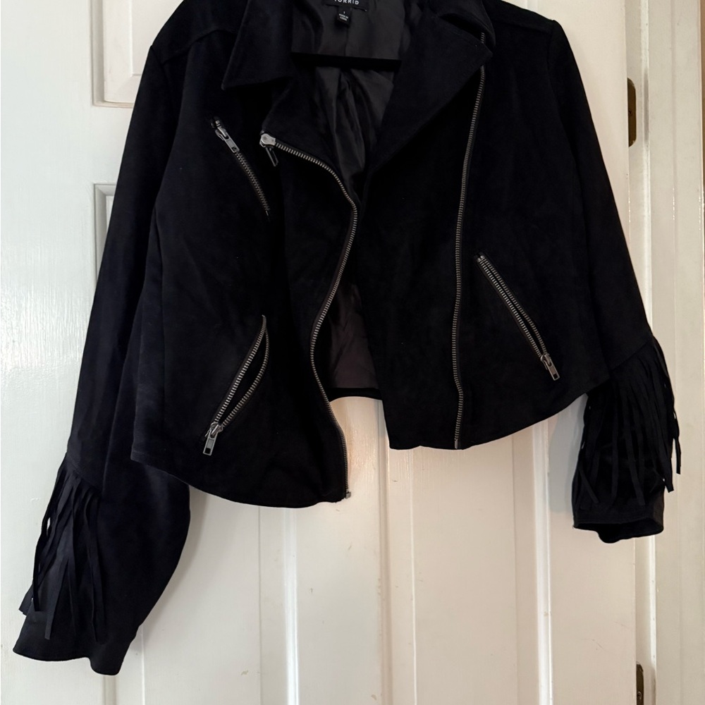 Torrid Black Suede Jacket with Fringe Detail